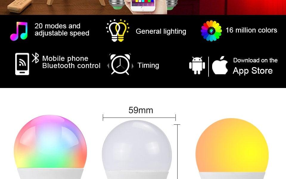 Bluetooth E27 LED Bulb RGB Smart Light Bulbs 15W B22 RGBW RGBWW Lampada Colorful Dimmable Phone APP Control LED Lamp For Home WiFi & Bluetooth 5.0, Compatible w/ Alexa & Google Without Hub, Dimmable, Music Sync, Schedules, Color Changing Light Bulb RGBW